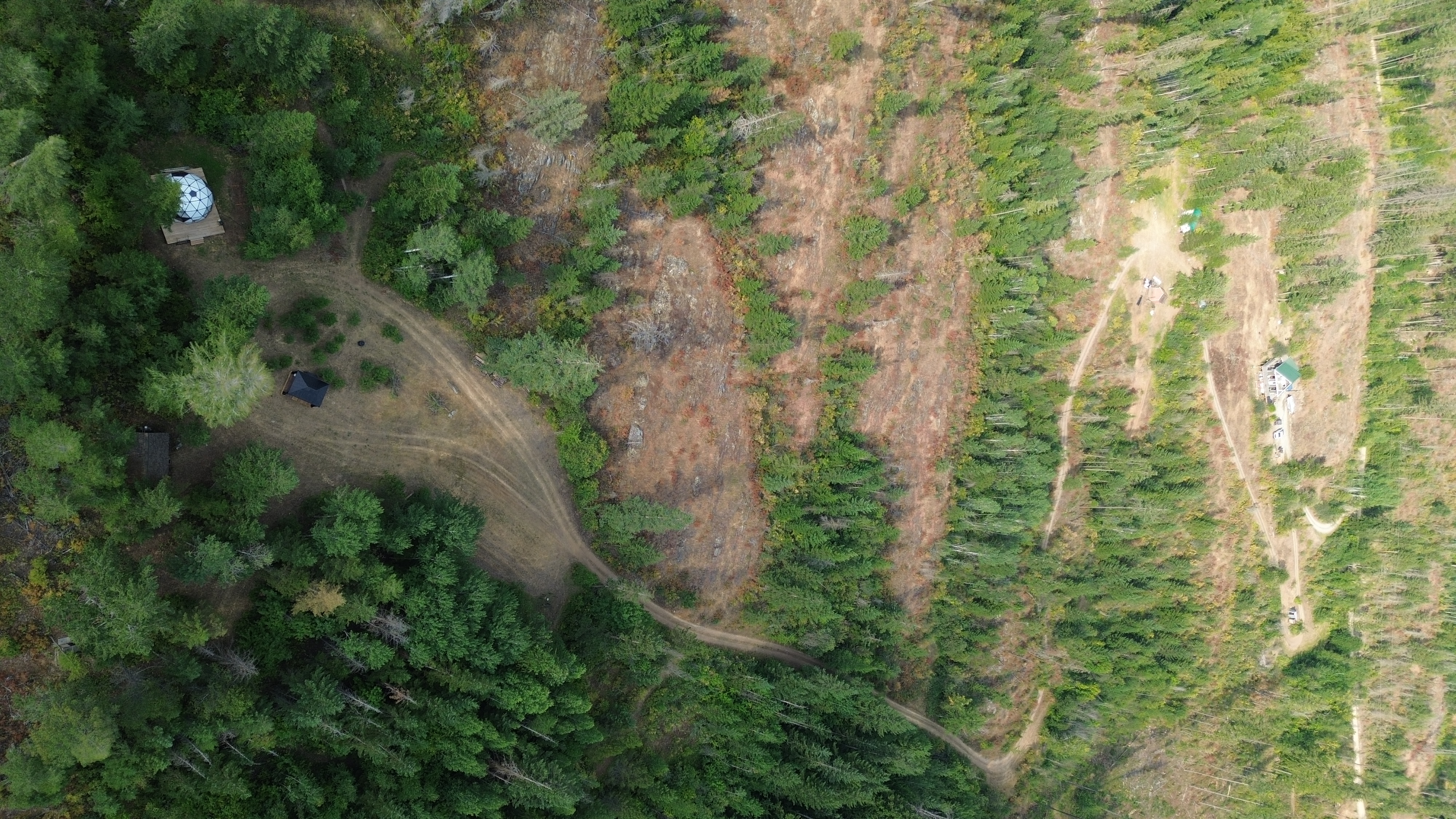 The entire 22 acre property from far up drone